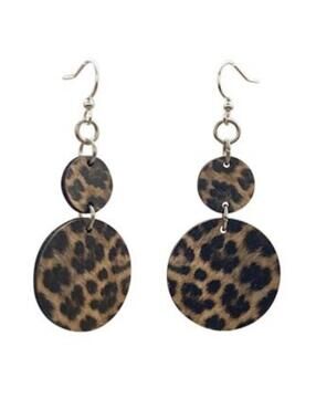 Green Tree Jewelry Essential Oil Diffuser Wood Leopard Animal Print Earrings NWT